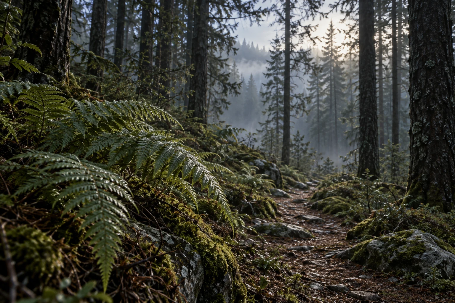 Forest trail at first light, context for the HEXEUM night observation guide