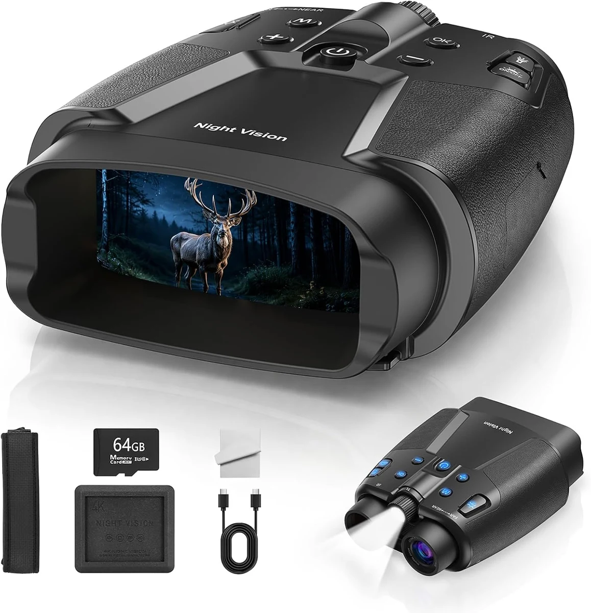Vtiisamao 3.99-inch digital night vision binoculars and accessories including 64 GB card